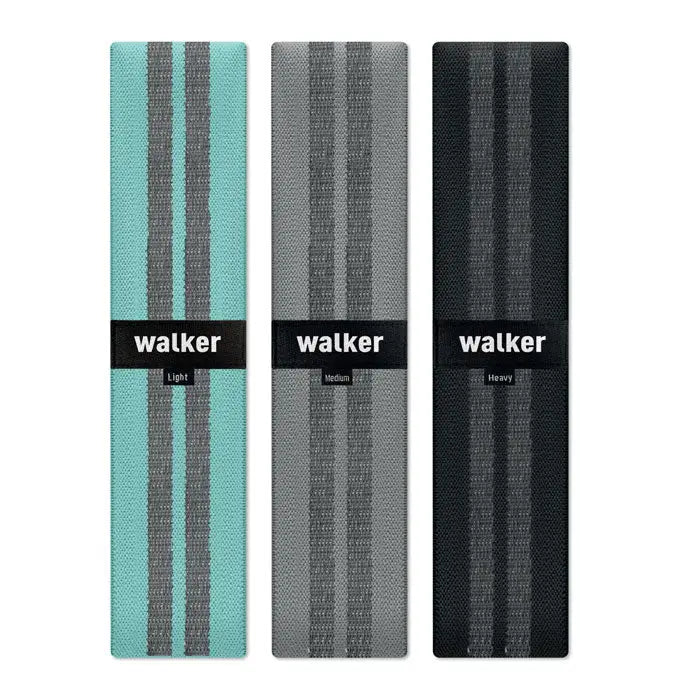 Set de 3 benzi de fitness walker cu textură din material textil în variante ușoară, medie și grea cu dungi verticale gri