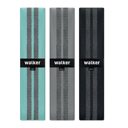 Set de 3 benzi de fitness walker cu textură din material textil în variante ușoară, medie și grea cu dungi verticale gri