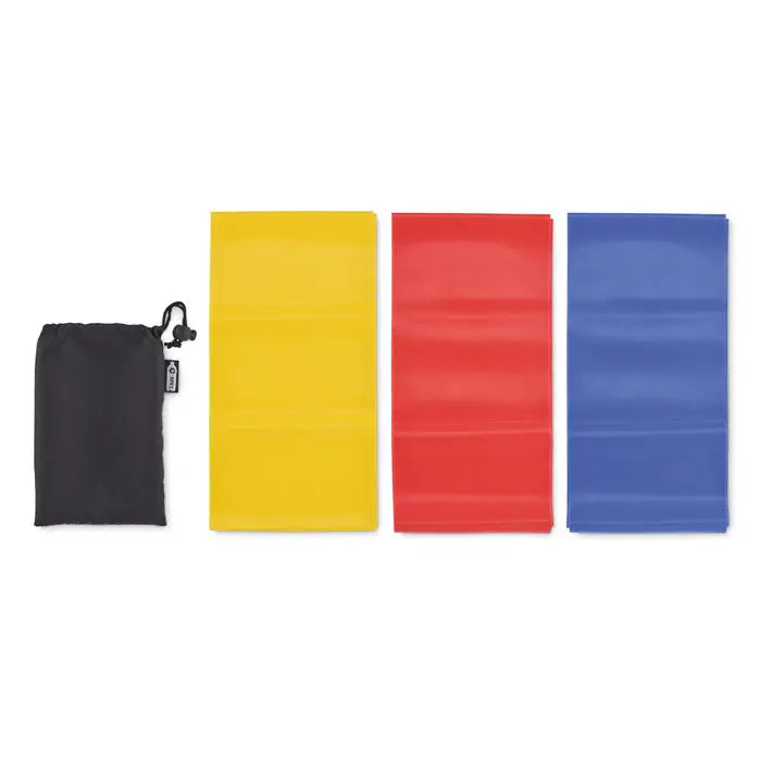 Set de 3 benzi de fitness tpe colorate galben rosu albastru cu husa neagra pentru exercitii de rezistenta