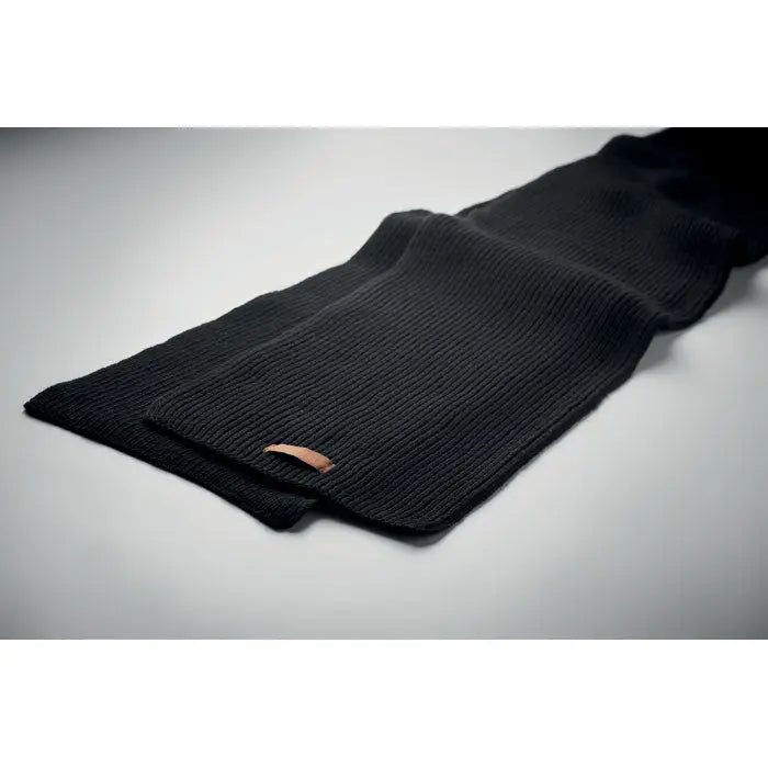 Fular negru din tricot ripetat cu etichetă mică maro din piele set de 3 piese de iarnă RPET