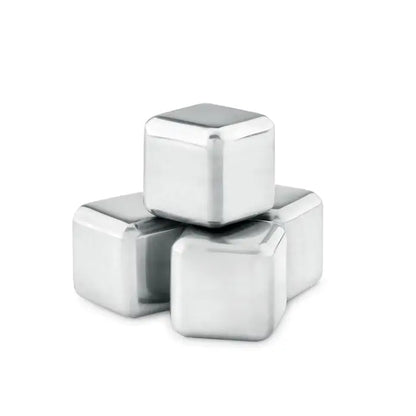 Set de 4 cuburi de gheata inoxargintii luciosi patrat din otel inoxidabil pentru racirea bauturilor