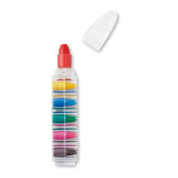 Set de 6 creioane de ceara colorate in etui transparent cu capac rosu, ideale pentru desen creativ