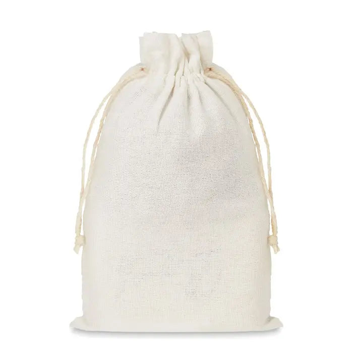 Set de baie in husa de bumbac simpla, of white, cu textura tesuta si snur natural pentru inchidere