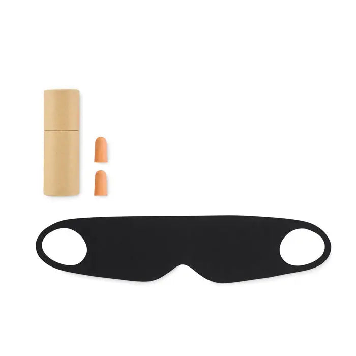 Set de calatorie mască pentru ochi din silicon negru cu doua decupaje circulare pentru ochi în cutie tub de hartie