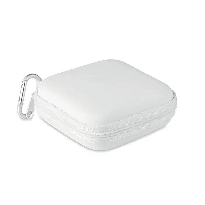 Carcasă albă cu fermoar pentru cd cu cârlig argintiu pentru set de călătorie încărcător wireless