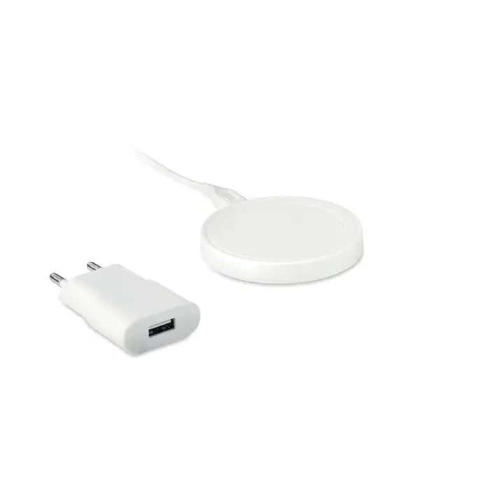 Set de calatorie incarcator wireless alb cu adaptor de perete usb pentru incarcare rapida fara fir