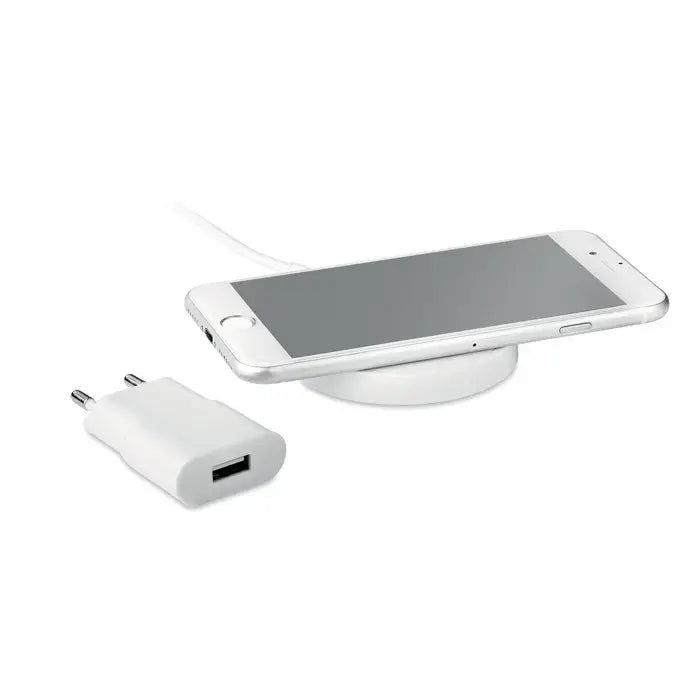 Set de calatorie incarcator wireless alb cu adaptor de perete pentru incarcare rapida si usoara in calatorii
