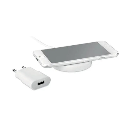 Set de calatorie incarcator wireless alb cu adaptor de perete pentru incarcare rapida si usoara in calatorii