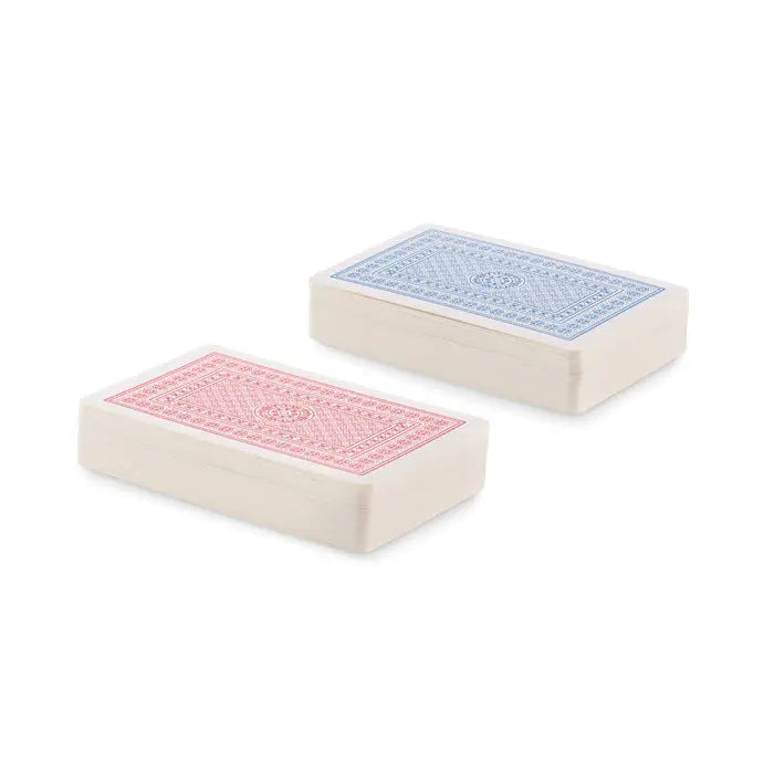 Set de carti de joc clasice cu spatele rosul si albastru cu modele detaliate pe suprafata