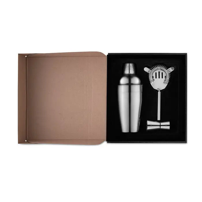 Set de cocktail lucios din oțel inoxidabil cu shaker, strecurătoare și jigger pentru prepararea băuturilor