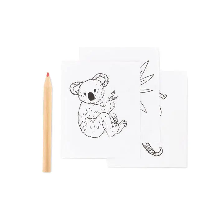 Set de colorat cu un koala alb-negru drăguț pe o pagină de colorat imprimată pe hârtie albă