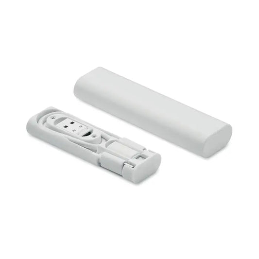 Power bank portabil alb din plastic cu port usb integrat si design compact pliabil set de conectori cablu 9 in 1