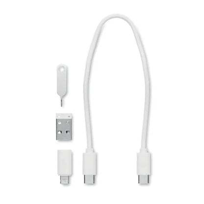 Set de conectori de cablu 9 in 1 cu cablu alb usb-c la usb-a, adaptor alb si usb flash argintiu din metal