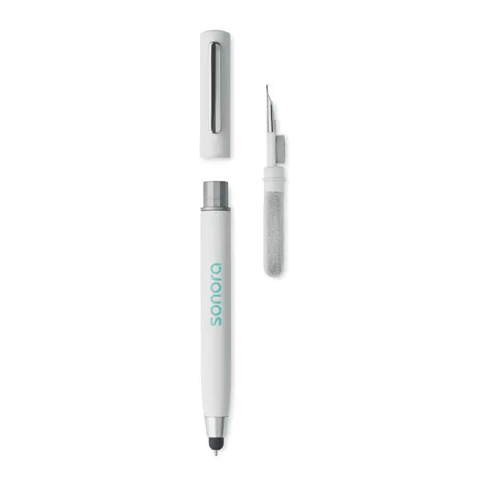 Set de curatare stilou tws alb cu accente argintii si varf detasabil pentru dispozitive touchscreen