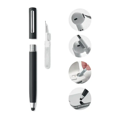 Set de curatare stilou tws cu stilou negru pentru touchscreen cu accente argintii si capac detasabil