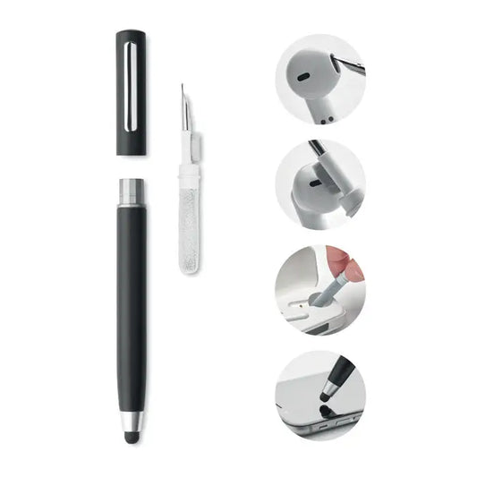 Set de curatare stilou tws cu stilou negru pentru touchscreen cu accente argintii si capac detasabil