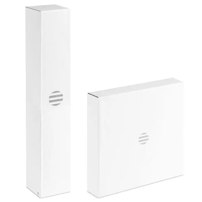 Set de lumini inelare led de 26 cm cu boxe dreptunghiulare albe si grile circulare minimaliste pentru ventilatie