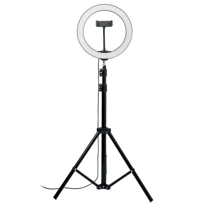 Set de lumini inelare LED de 26 cm cu suport reglabil si prindere pentru telefon, culoare neagra