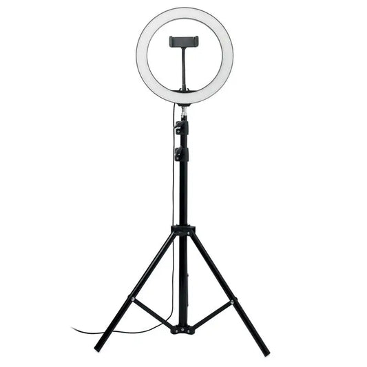 Set de lumini inelare LED de 26 cm cu suport reglabil si prindere pentru telefon, culoare neagra