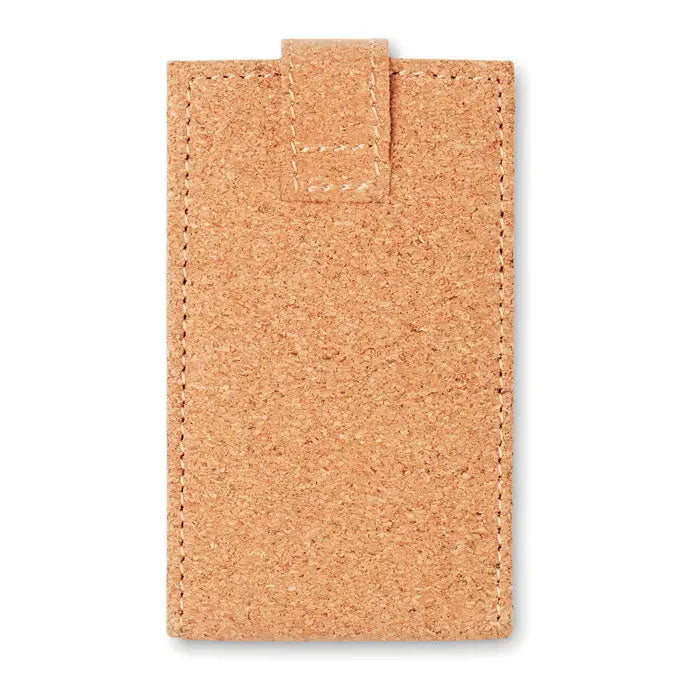 Set de manichiura cork 6 piese cu husa pentru telefon din pluta tan cu cusaturi deschise si clapeta mica sus