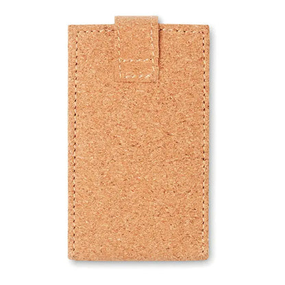 Set de manichiura cork 6 piese cu husa pentru telefon din pluta tan cu cusaturi deschise si clapeta mica sus