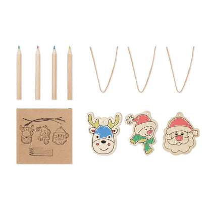 Set de ornamente din lemn de desen cu decupaje naturale pentru craciun reindeer omul de zapada si mos craciun