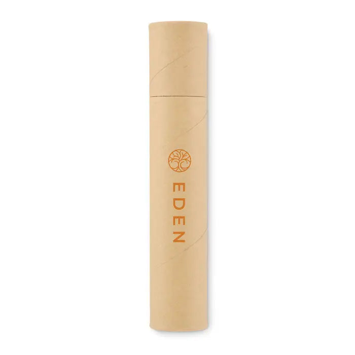 Beige tub de hartie kraft cu branding orange eden si logo copac pentru set de papetarie