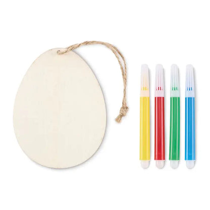 Ornament ou din lemn nefinisat cu panglica naturala pentru set de pictura cu oua din lemn