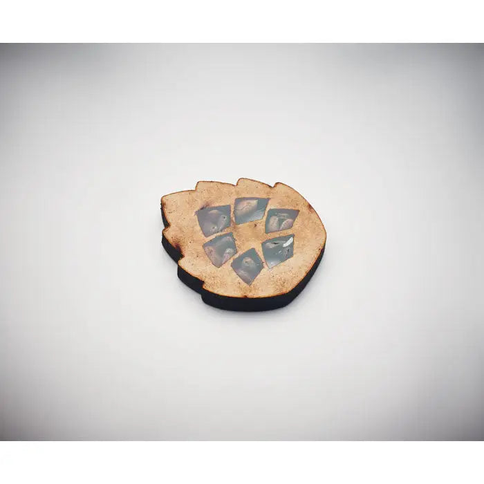 Set de pin rustic coaster ceramic leaf shaped with matte tan finish and five embedded translucent blue gray glass inserts