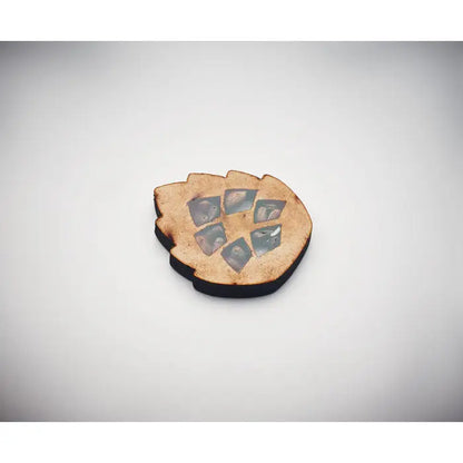 Set de pin rustic coaster ceramic leaf shaped with matte tan finish and five embedded translucent blue gray glass inserts