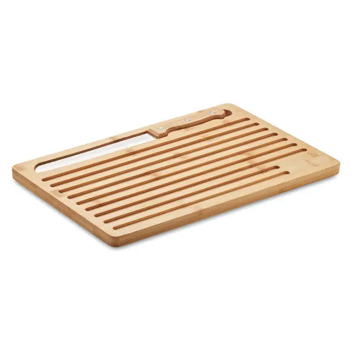 Set de placi de taiat din bambus cu suport integrat pentru cutite, culoare maro deschis, material natural