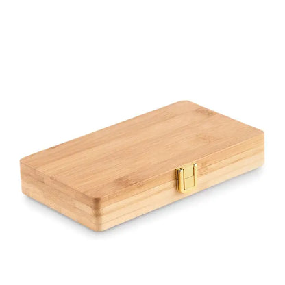 Set de scule de 21 buc in cutie rectangulara din bambus cu inchizatoare metalica aurie
