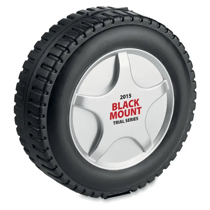 Set de scule din 25 de piese cu difuzor portabil black mount 2015 trial series in forma de anvelopa neagra cu janta argintie
