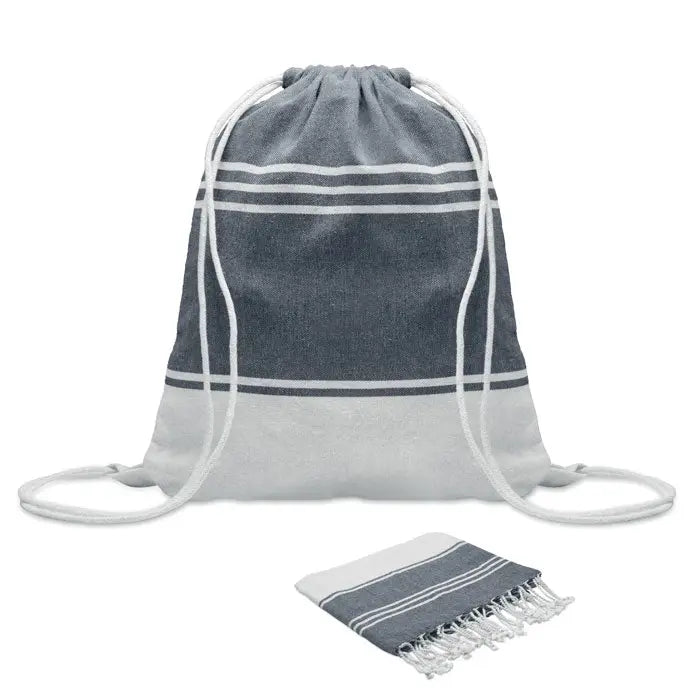 Set de snur pentru prosoape hamam din bumbac gri cu dungi albe si ciucuri decorativi