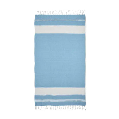 Set de snur pentru prosoape hamam cu prosop turcesc bleu deschis cu dungi albe si margini franjurate