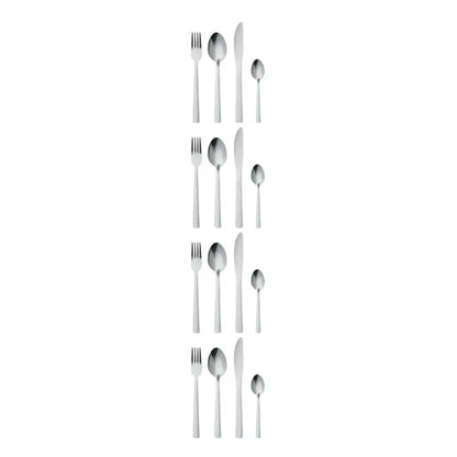 Set de tacamuri din 16 piese din inox cu patru seturi asortate de furculite, linguri si cutite aranjate vertical