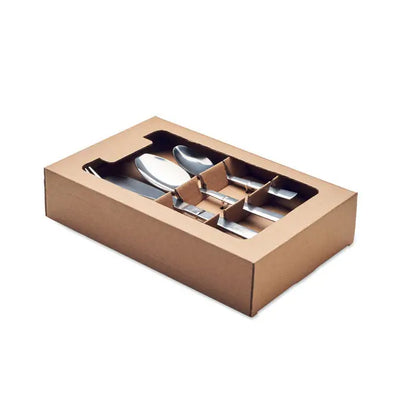 Set de tacamuri din 16 piese din otel inoxidabil prezentate in cutie maro de carton