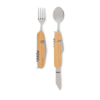 Set de tacamuri multifunctional cu mâner din bambus și accesorii din oțel inoxidabil pentru diverse utilizări