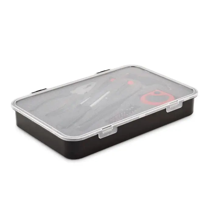 Set de unelte multiple de 25 de piese cu cutie neagra din plastic si capac transparent cu inchideri clare
