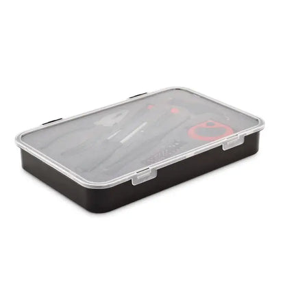 Set de unelte multiple de 25 de piese cu cutie neagra din plastic si capac transparent cu inchideri clare