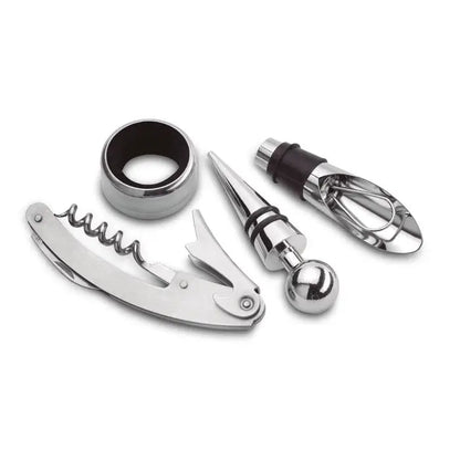 Set de vin din tabla cu opener din oțel inoxidabil cu tirbușon, dop și turnător pentru vin