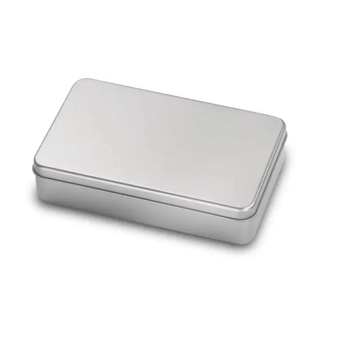 Set de vin în cutie de tablă argintie dreptunghiulară din metal cu design minimalist și neted