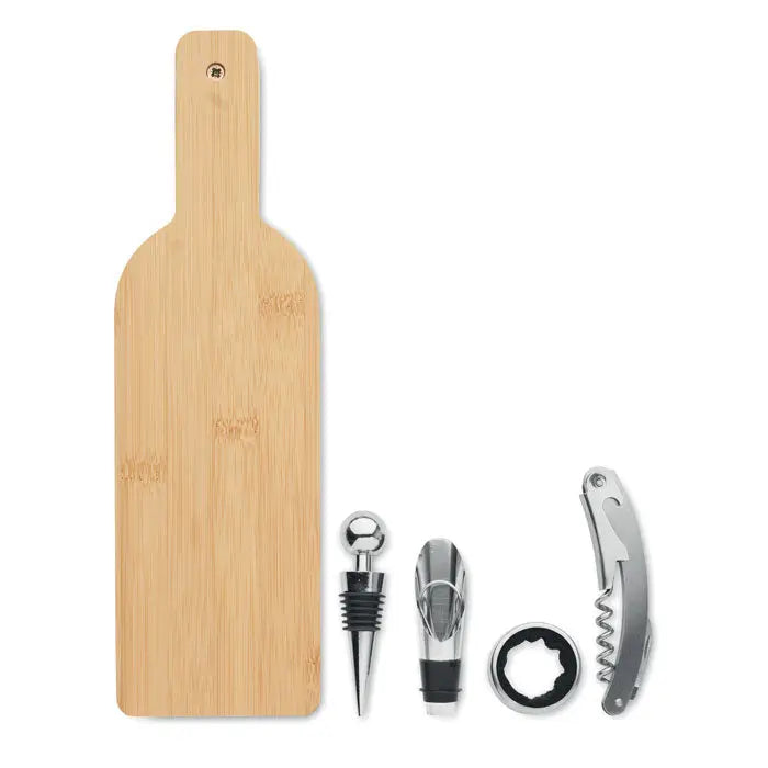 Tăietor din bambus în formă de sticlă de vin cu finisaj natural și orificiu pentru agățare