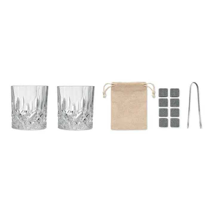 Set de whisky cu pahare din cristal clar cu model fatetat tip diamant in cutie de bambus eleganta