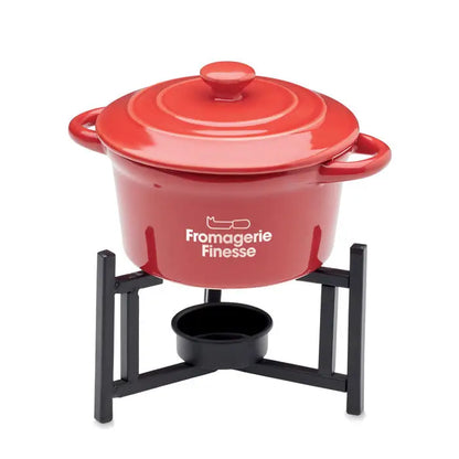 Set fondue ceramica 300 ml oală de fondue din fontă emailată roșie cu capac și logo fromagerie finesse