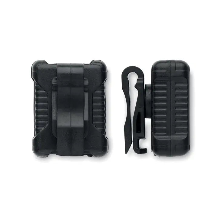 Holster negru din plastic cu grip texturat si clips detasabil pentru centura pentru set lumini reincarcabile pentru bicicleta