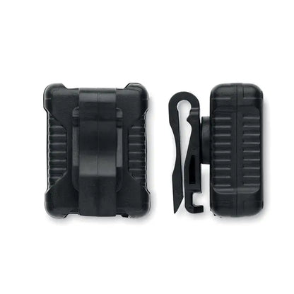 Holster negru din plastic cu grip texturat si clips detasabil pentru centura pentru set lumini reincarcabile pentru bicicleta