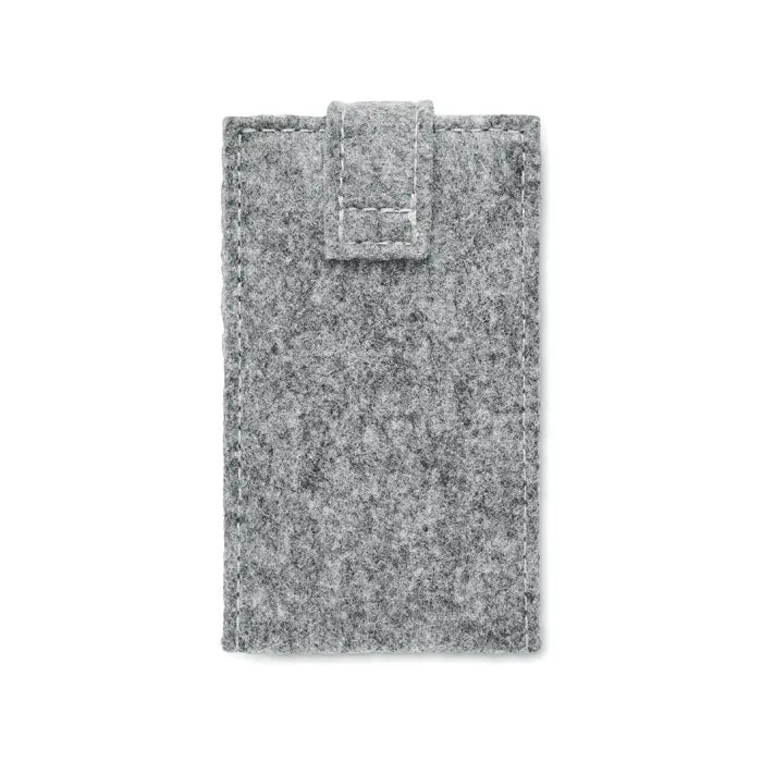 Set manichiura din fetru rpet cu husa telefon gri cu clapeta si cusaturi vizibile pe margini