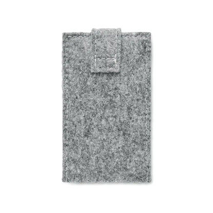 Set manichiura din fetru rpet cu husa telefon gri cu clapeta si cusaturi vizibile pe margini