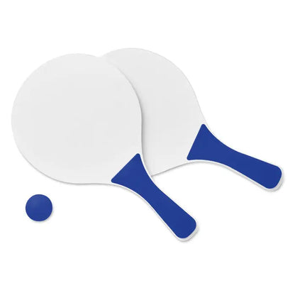 Set mic de tenis de plajă alb și albastru cu palete și minge asortată pentru joc în aer liber